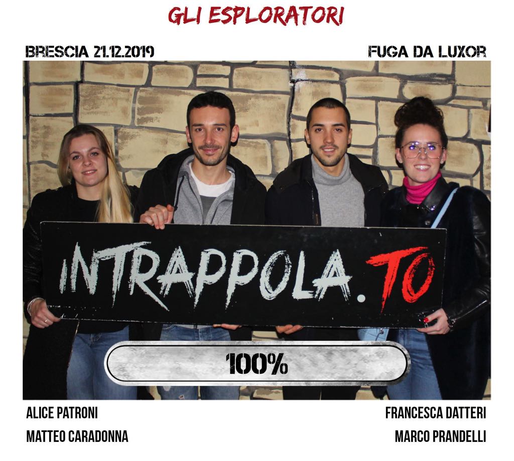 Il gruppo GLI ESPLORATORI è fuggito dalla nostra escape room Fuga da Luxor