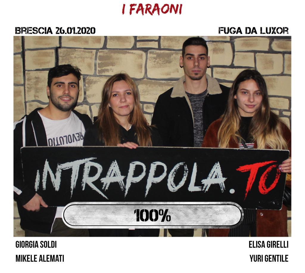 Il gruppo i faraoni è fuggito dalla nostra escape room Fuga da Luxor