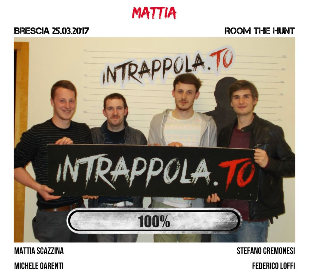 Il gruppo mattia è fuggito dalla nostra escape room Room The Hunt