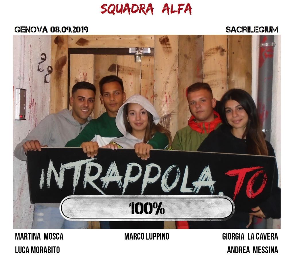 Il gruppo squadra  alfa è fuggito dalla nostra escape room Sacrilegium