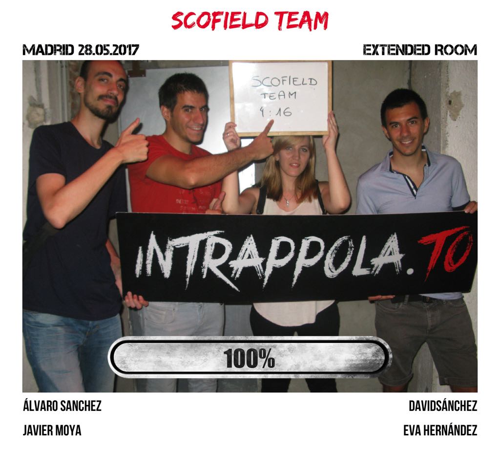 Il gruppo SCOFIELD TEAM è fuggito dalla nostra escape room Extended Room