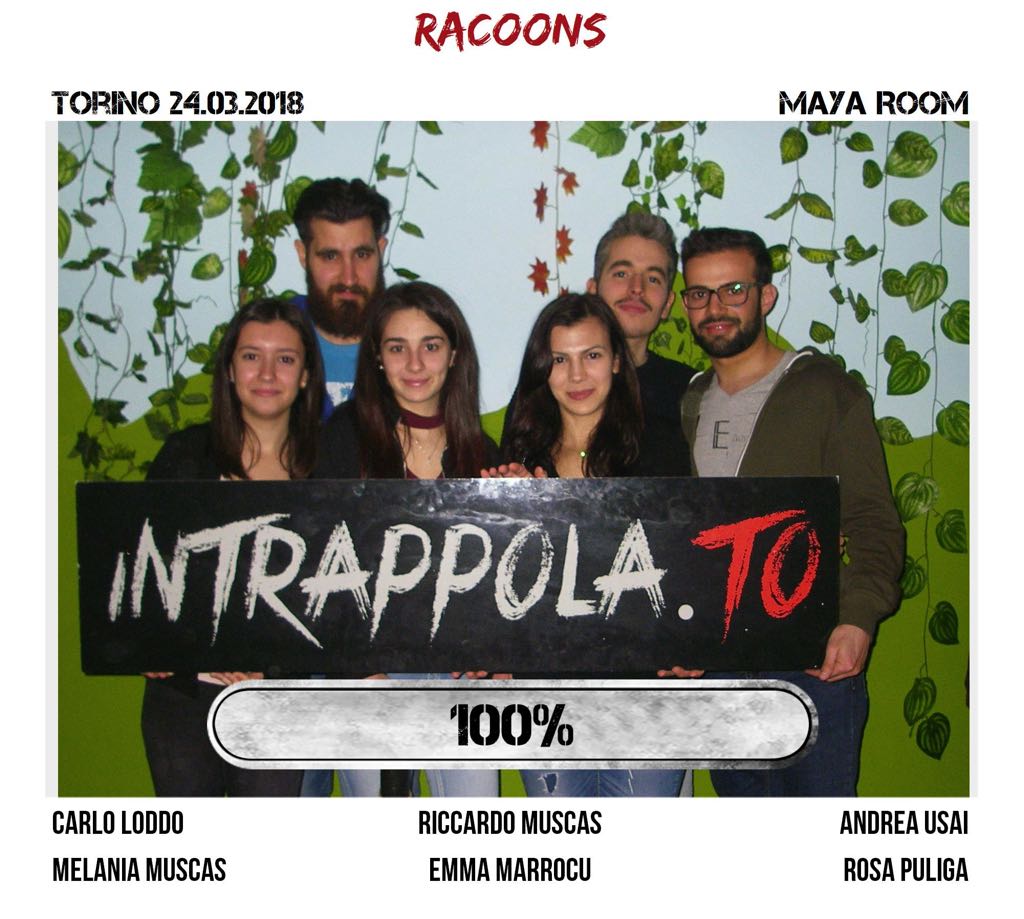 Il gruppo racoons è fuggito dalla nostra escape room Maya Room