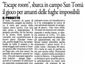 Il Gazzettino - Sbarca in Campo San Tomà il gioco per amanti delle fughe impossibili